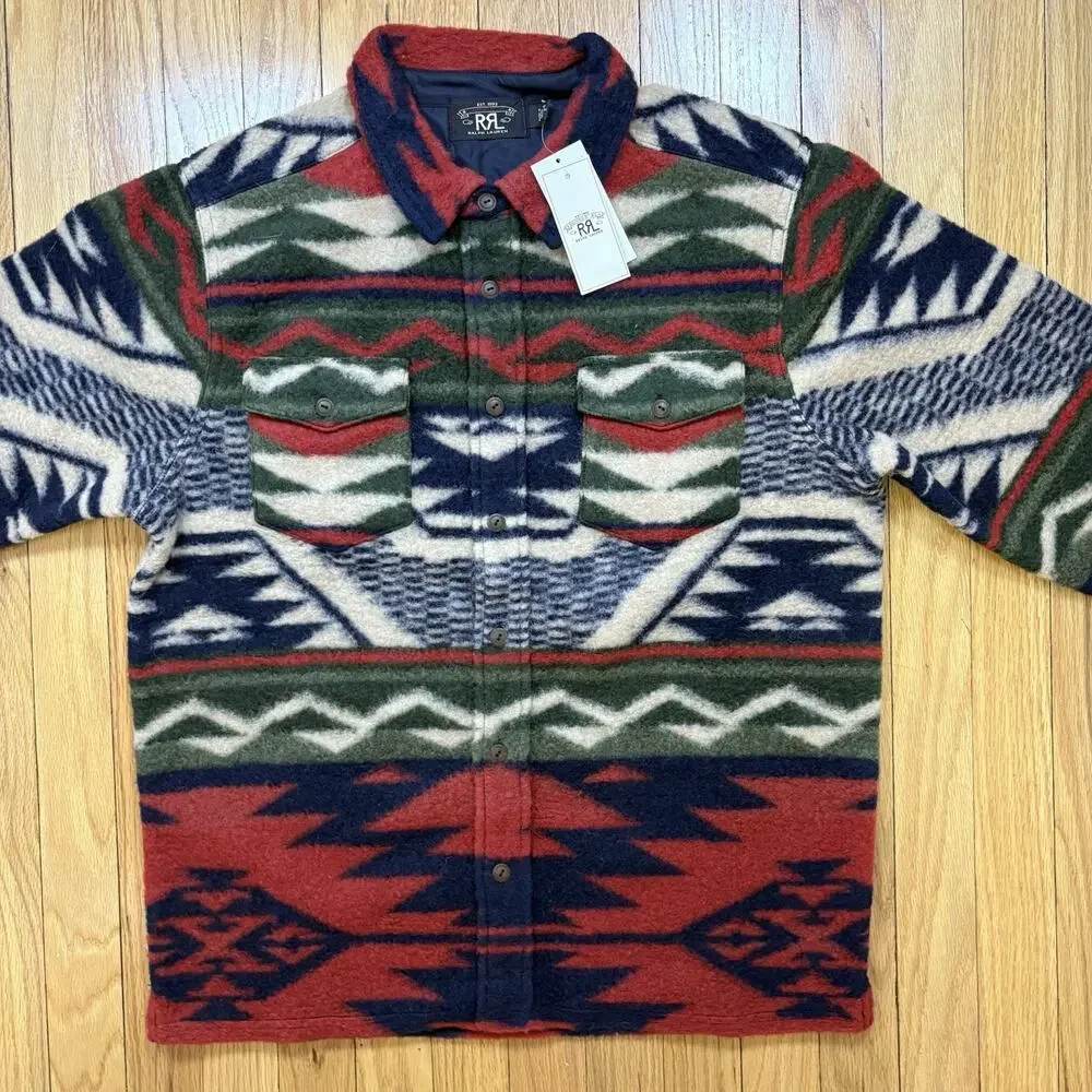 NWT Double RL RRL Ralph Lauren Wool Fleece Aztec Southwestern Shirt Jacket Sz M